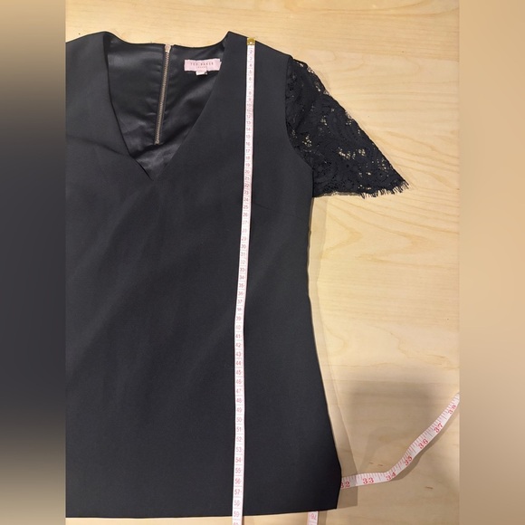 Ted Baker Black Dress with Gold Zip and Lace Sleeves (Size 0) - Picture 11 of 11